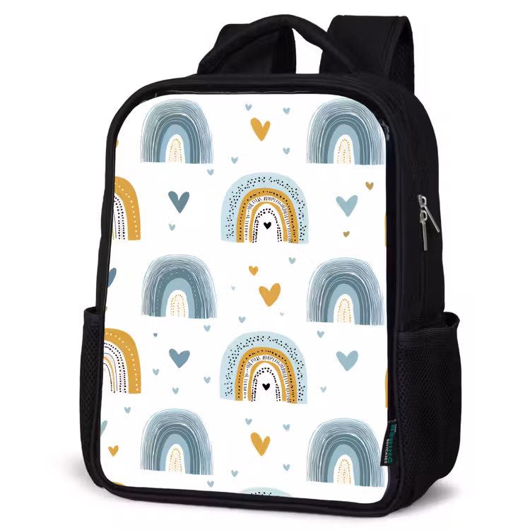 Kinderrucksack - Schwarz - Muster - Regenbogen - Herzen — 4