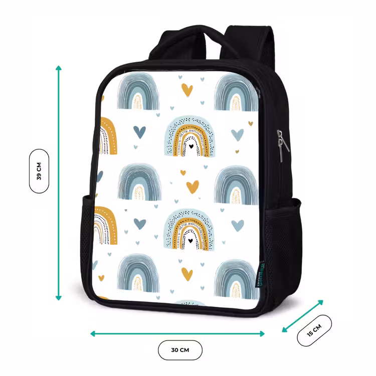 Kinderrucksack - Schwarz - Muster - Regenbogen - Herzen — 6