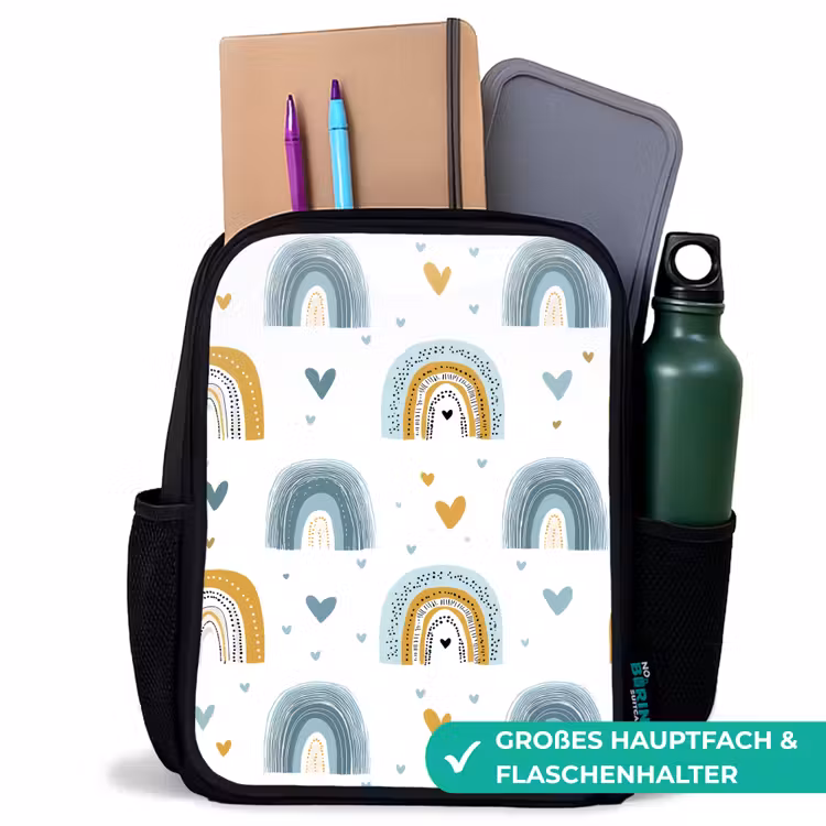 Kinderrucksack - Schwarz - Muster - Regenbogen - Herzen — 8