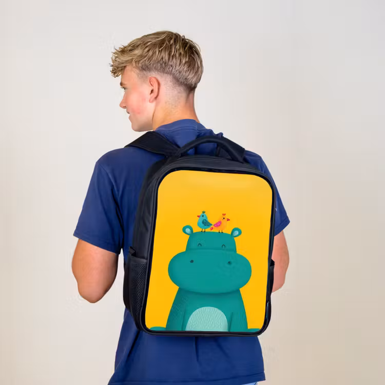 Kinderrucksack - Schwarz - Nilpferd - Vögel - Grün - Gelb — 3
