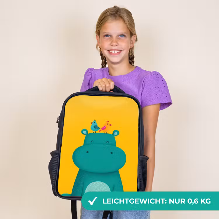 Kinderrucksack - Schwarz - Nilpferd - Vögel - Grün - Gelb — 7