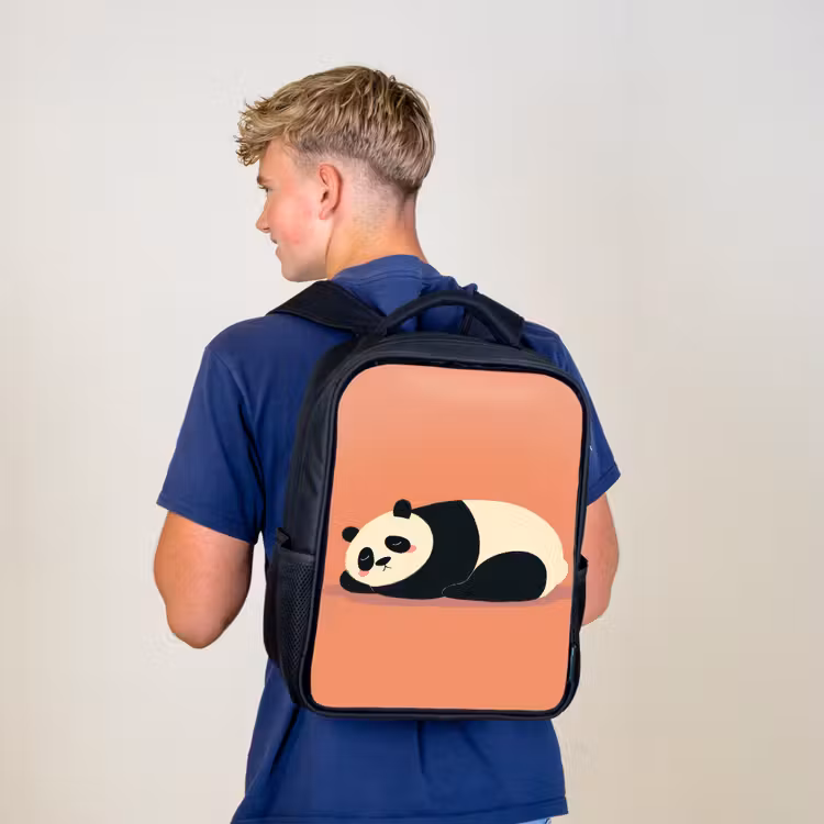 Kinderrucksack - Schwarz - Panda - Schlafen - Orange — 3