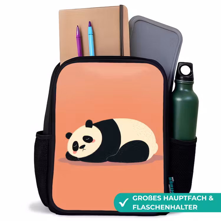 Kinderrucksack - Schwarz - Panda - Schlafen - Orange — 8