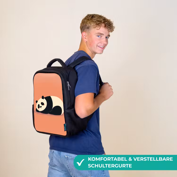 Kinderrucksack - Schwarz - Panda - Schlafen - Orange — 9