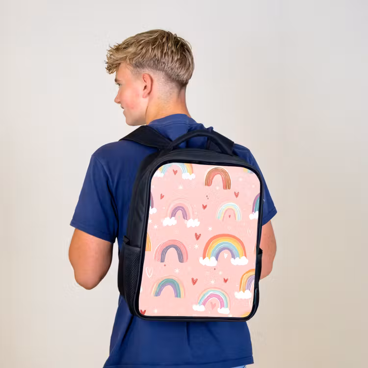 Kinderrucksack - Schwarz - Regenbogen - Muster - Pastell — 3