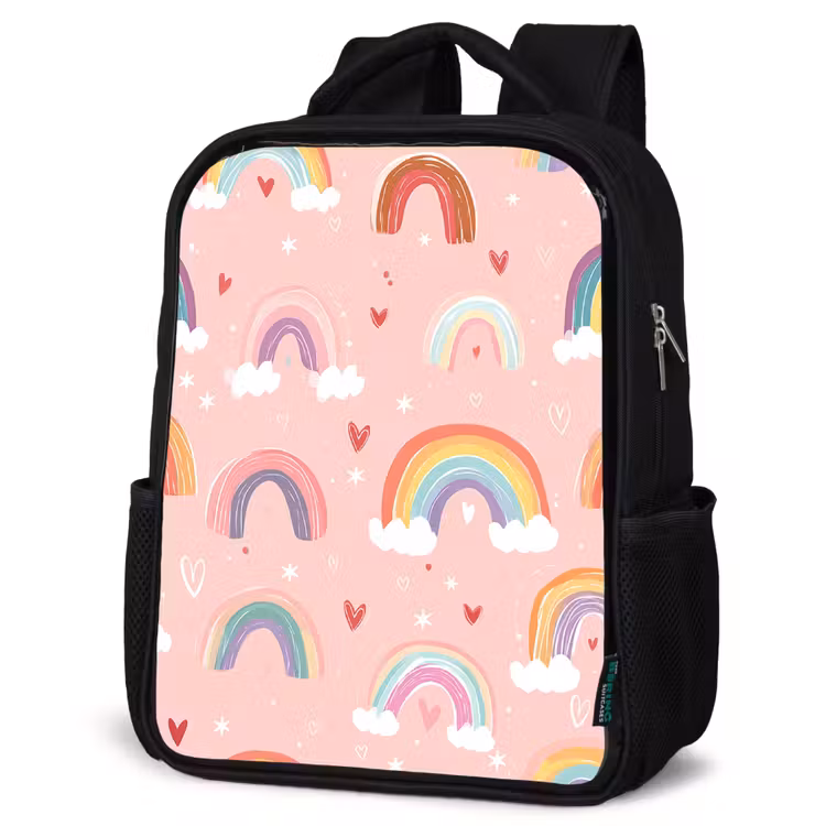 Kinderrucksack - Schwarz - Regenbogen - Muster - Pastell — 4