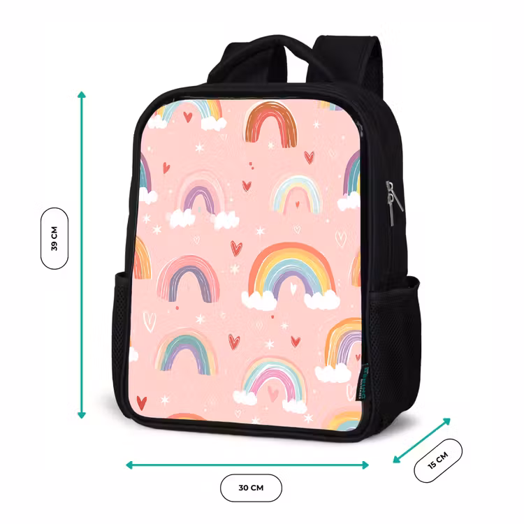 Kinderrucksack - Schwarz - Regenbogen - Muster - Pastell — 6