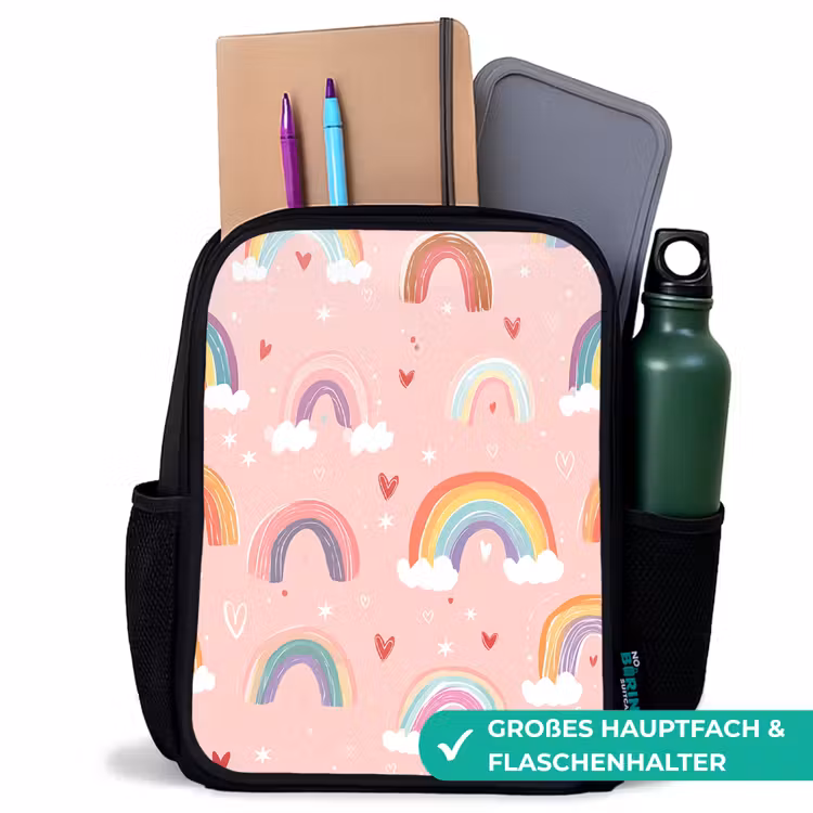 Kinderrucksack - Schwarz - Regenbogen - Muster - Pastell — 8