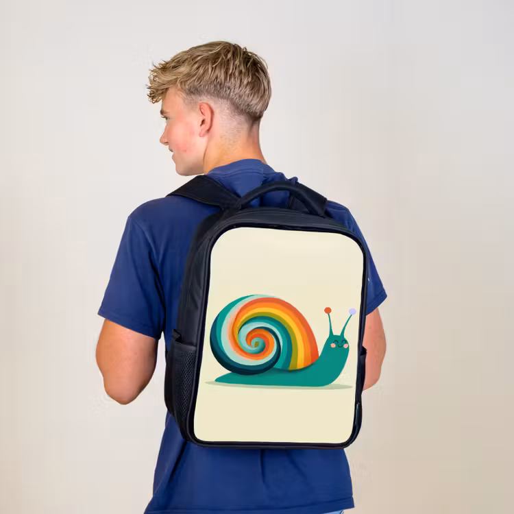 Kinderrucksack - Schwarz - Schnecke - Regenbogen-Schild - Grün — 3