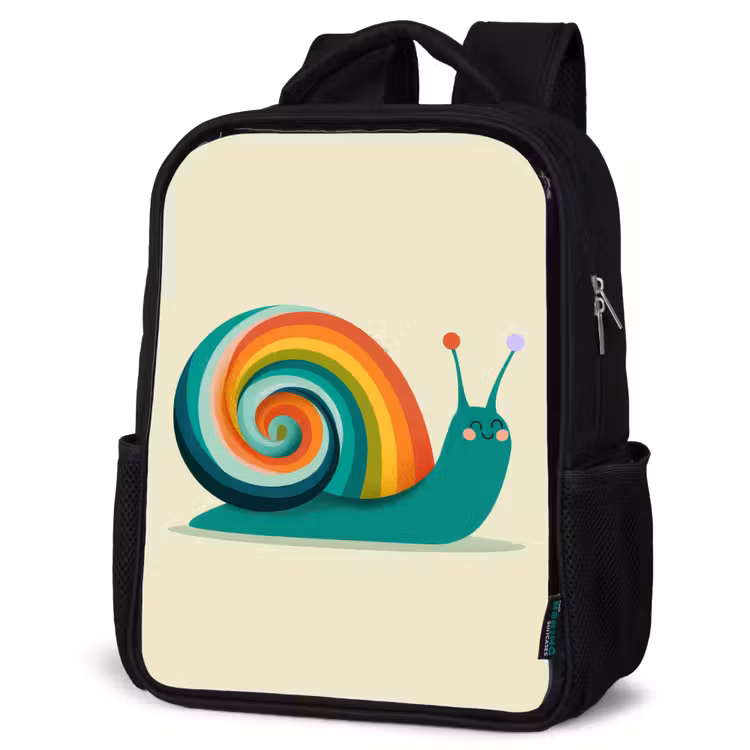 Kinderrucksack - Schwarz - Schnecke - Regenbogen-Schild - Grün — 4