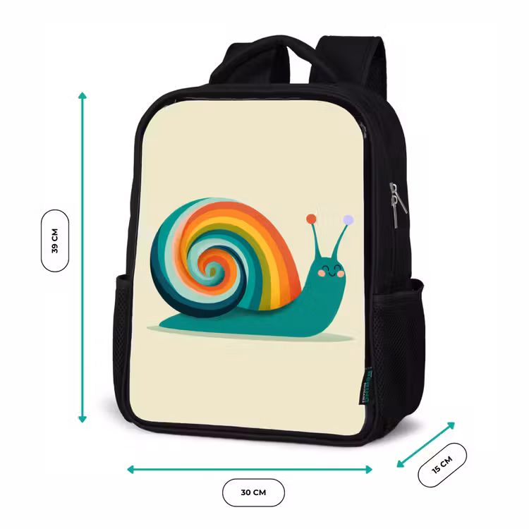 Kinderrucksack - Schwarz - Schnecke - Regenbogen-Schild - Grün — 6