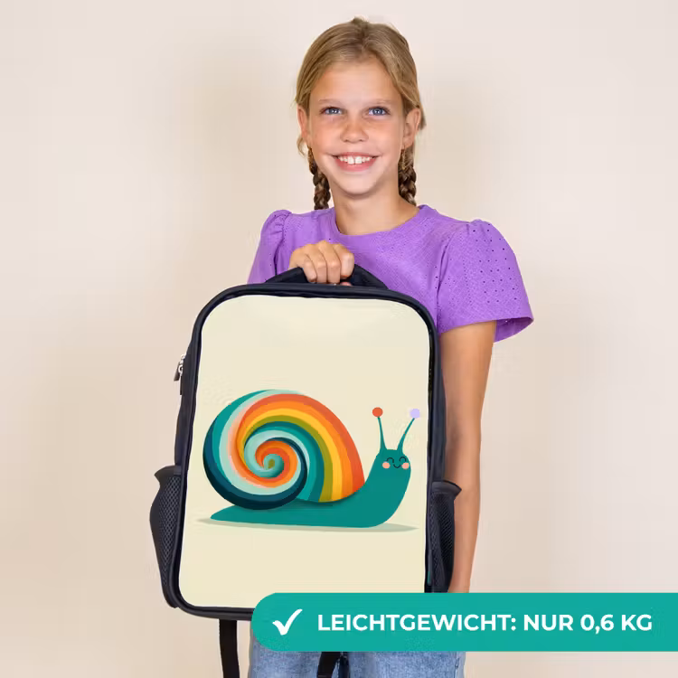 Kinderrucksack - Schwarz - Schnecke - Regenbogen-Schild - Grün — 7