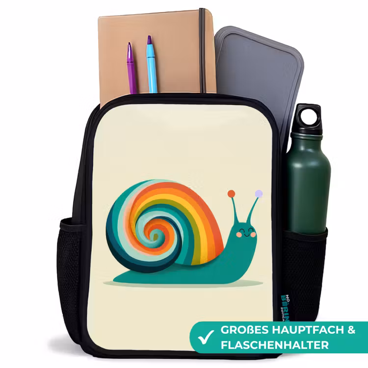 Kinderrucksack - Schwarz - Schnecke - Regenbogen-Schild - Grün — 8