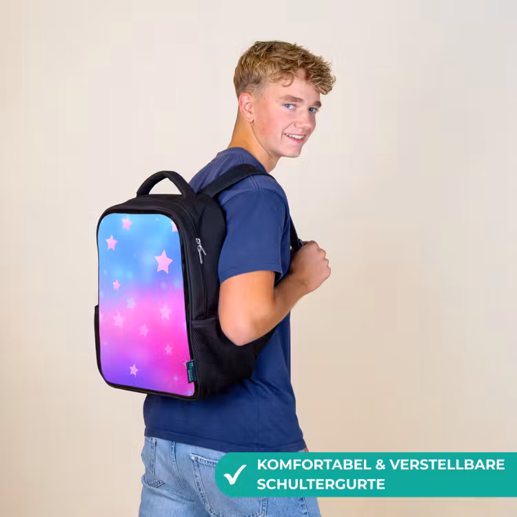Kinderrucksack - Schwarz - Sterne - Rosa - Blau — 9