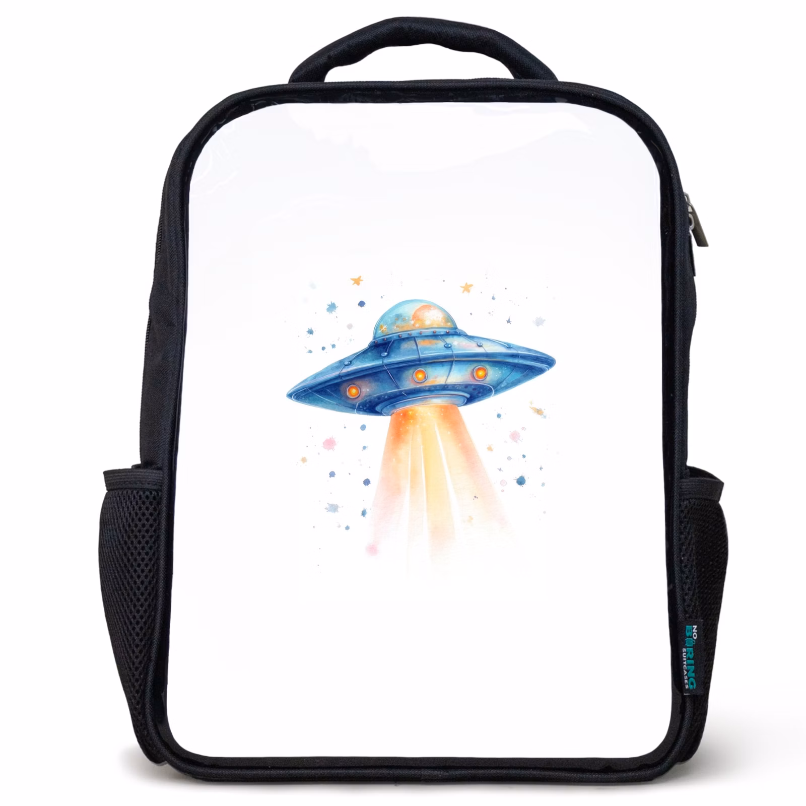 Kinderrucksack - Schwarz - Raumfahrergeschirr mit Lichtstrahl im Aquarellstil — 1
