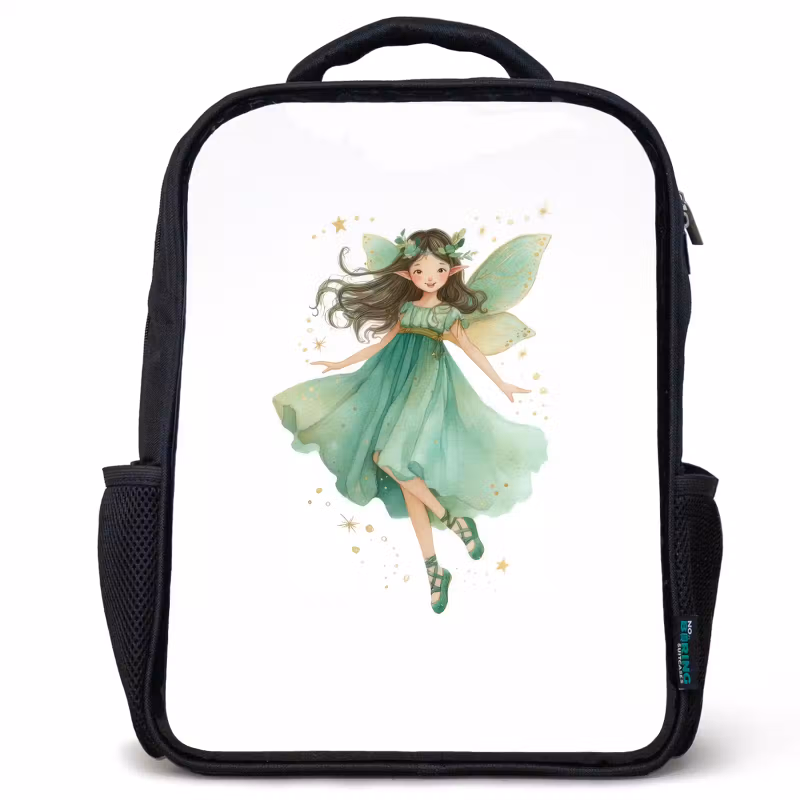 Kinderrucksack - Schwarz - Tanzende Waldfee in Smaragdgrün — 1