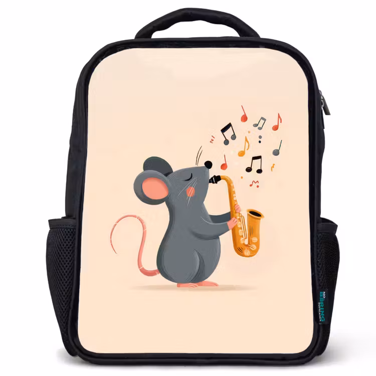 Kinderrucksack - Schwarz - Maus - Saxophon - Musikalische Noten — 1