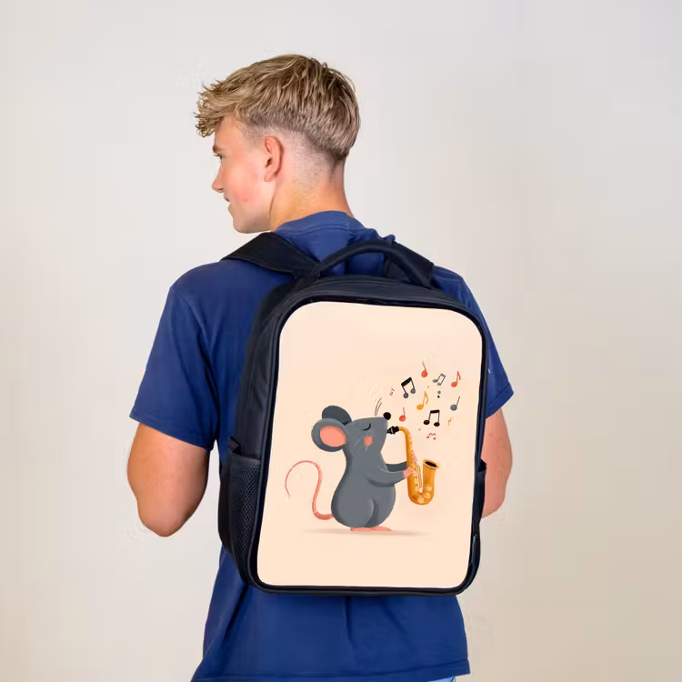 Kinderrucksack - Schwarz - Maus - Saxophon - Musikalische Noten — 3
