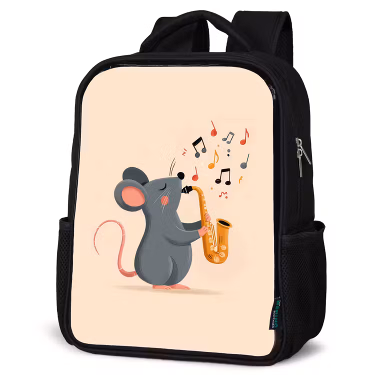 Kinderrucksack - Schwarz - Maus - Saxophon - Musikalische Noten — 4