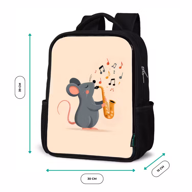 Kinderrucksack - Schwarz - Maus - Saxophon - Musikalische Noten — 6