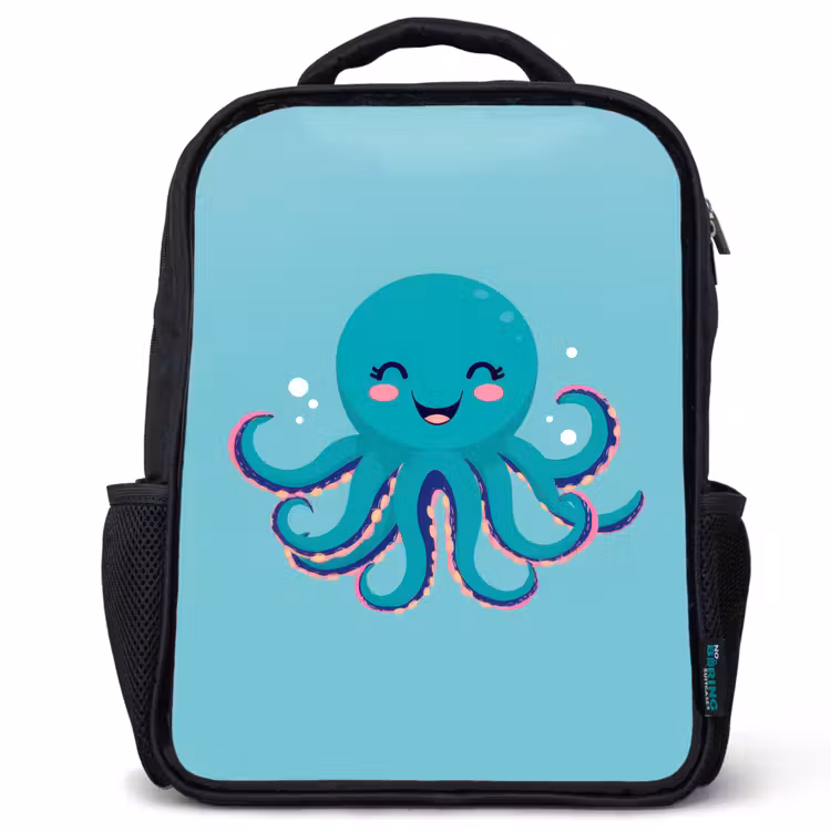 Kinderrucksack - Schwarz - Oktopus - Blau - Gesicht — 1