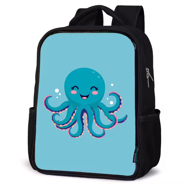 Kinderrucksack - Schwarz - Oktopus - Blau - Gesicht — 4