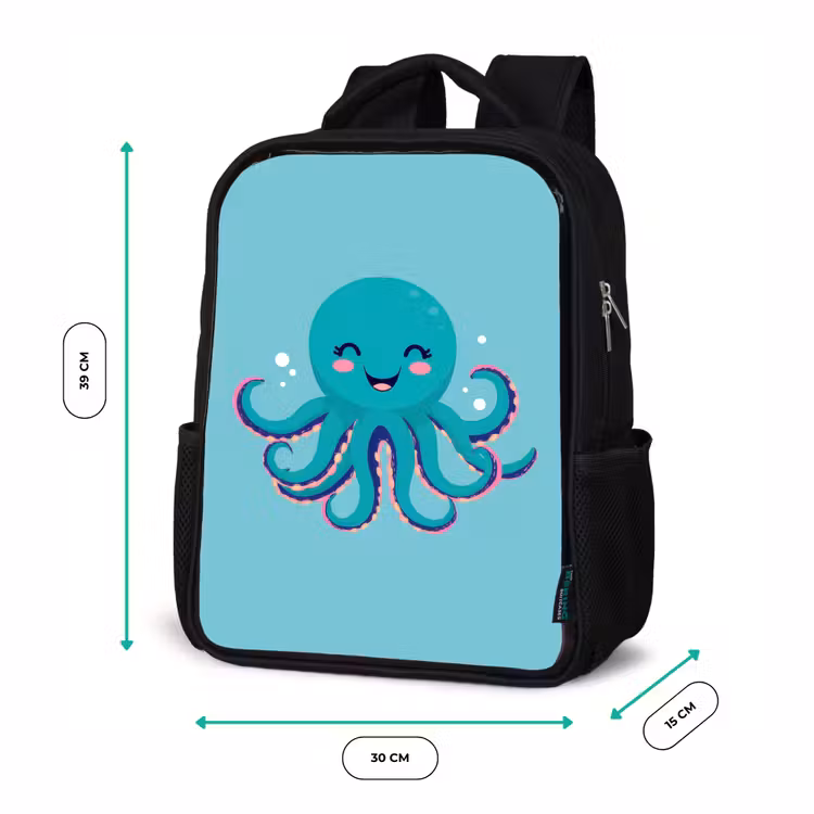 Kinderrucksack - Schwarz - Oktopus - Blau - Gesicht — 6