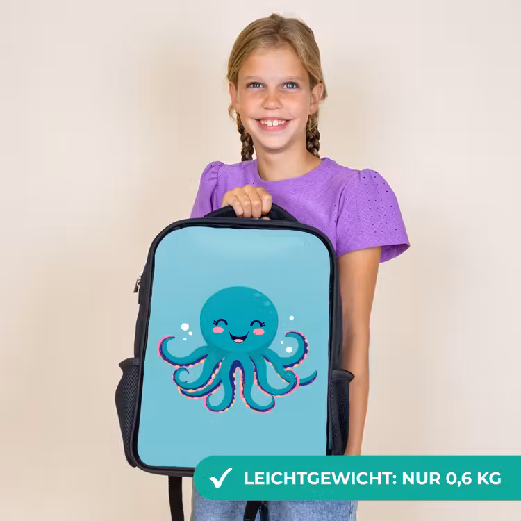 Kinderrucksack - Schwarz - Oktopus - Blau - Gesicht — 7
