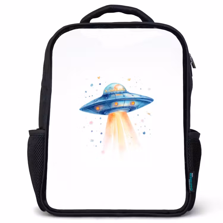 Kinderrucksack - Schwarz - Raumfahrergeschirr mit Lichtstrahl im Aquarellstil — 1