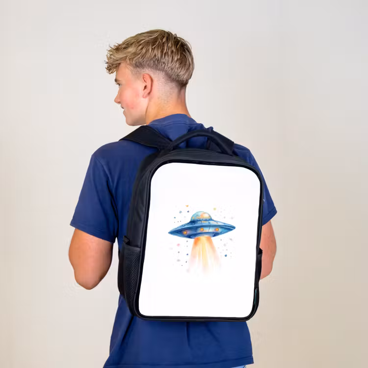 Kinderrucksack - Schwarz - Raumfahrergeschirr mit Lichtstrahl im Aquarellstil — 3
