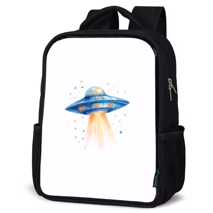 Kinderrucksack - Schwarz - Raumfahrergeschirr mit Lichtstrahl im Aquarellstil — 4