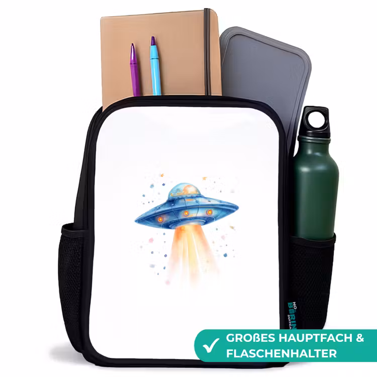Kinderrucksack - Schwarz - Raumfahrergeschirr mit Lichtstrahl im Aquarellstil — 8
