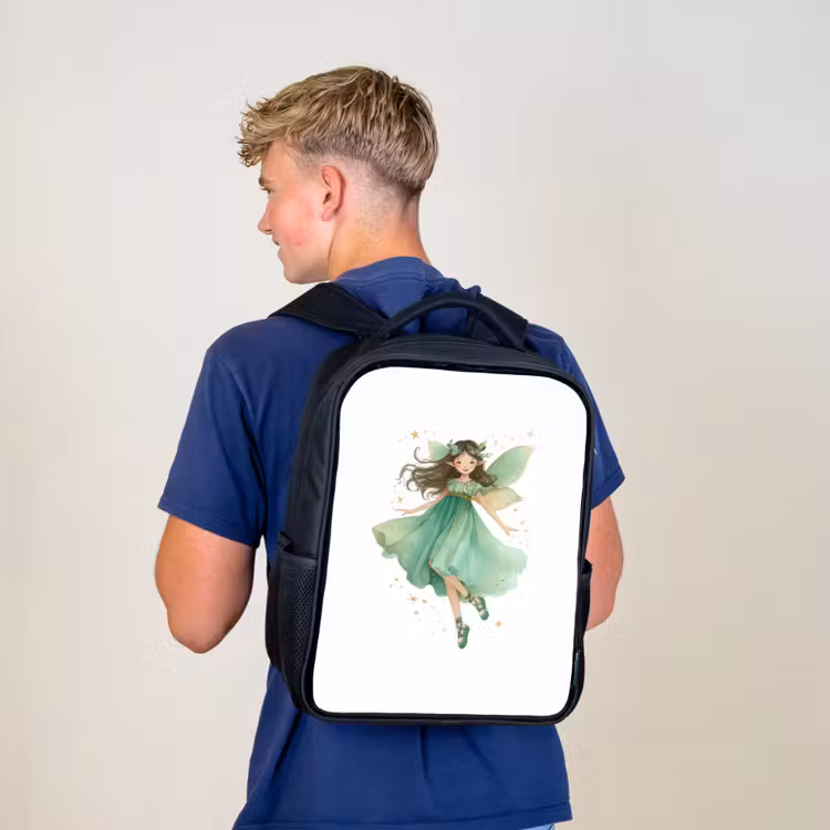 Kinderrucksack - Schwarz - Tanzende Waldfee in Smaragdgrün — 3