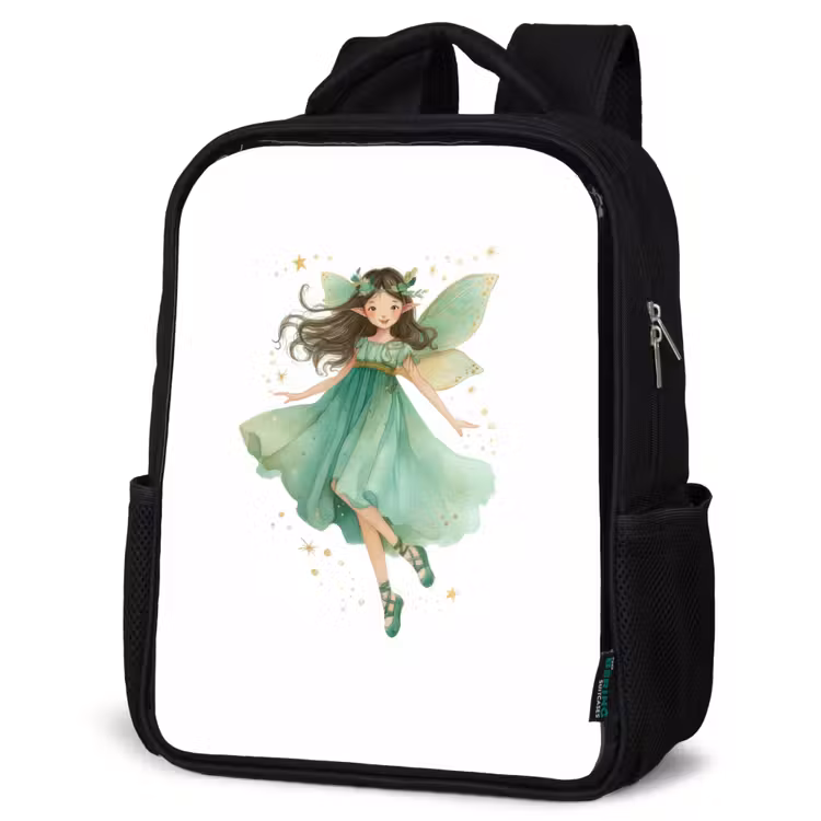 Kinderrucksack - Schwarz - Tanzende Waldfee in Smaragdgrün — 4