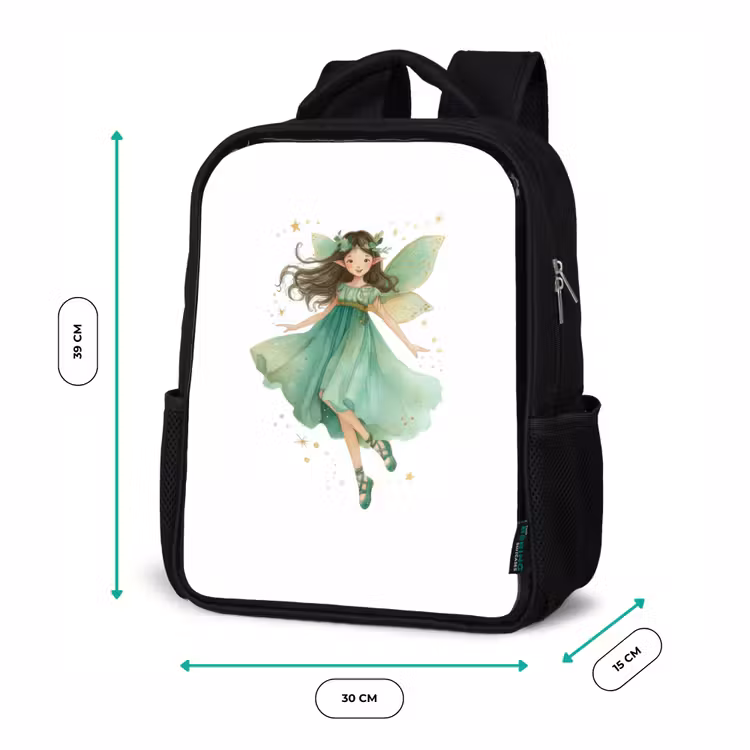 Kinderrucksack - Schwarz - Tanzende Waldfee in Smaragdgrün — 6