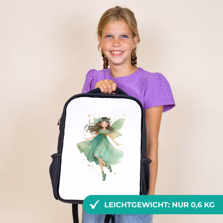 Kinderrucksack - Schwarz - Tanzende Waldfee in Smaragdgrün — 7