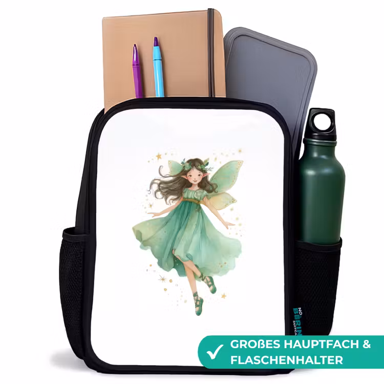 Kinderrucksack - Schwarz - Tanzende Waldfee in Smaragdgrün — 8