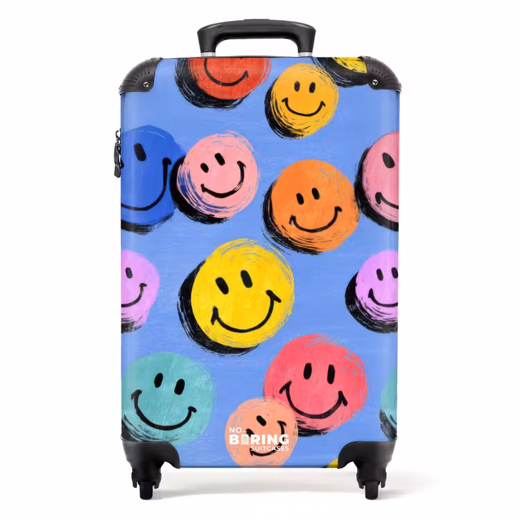 Koffer - Bunte Smiley-Gesichter auf blauem Hintergrund — 1