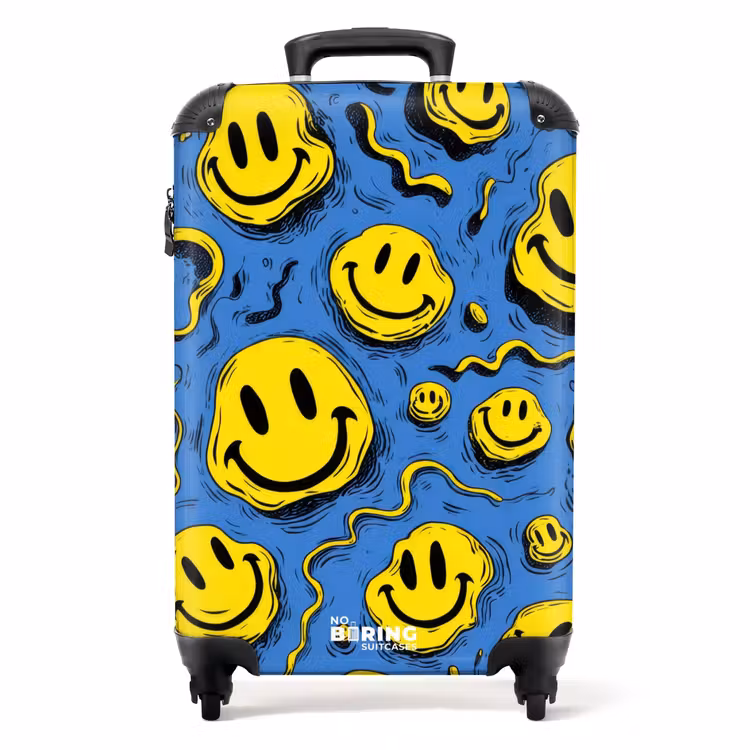 Koffer - Gelbe verschnörkelte Smiley-Gesichter auf blauem Hintergrund — 1