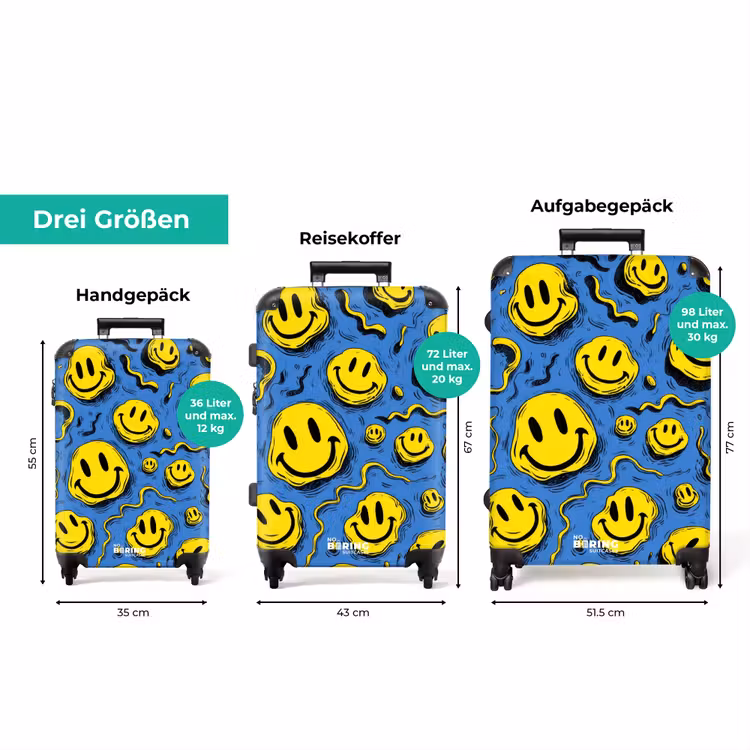 Koffer - Gelbe verschnörkelte Smiley-Gesichter auf blauem Hintergrund — 3