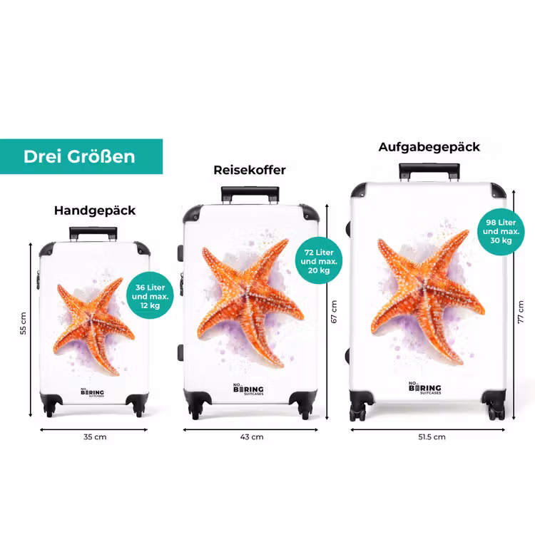 Koffer - Orangefarbene Seesterne auf weißem Hintergrund — 3
