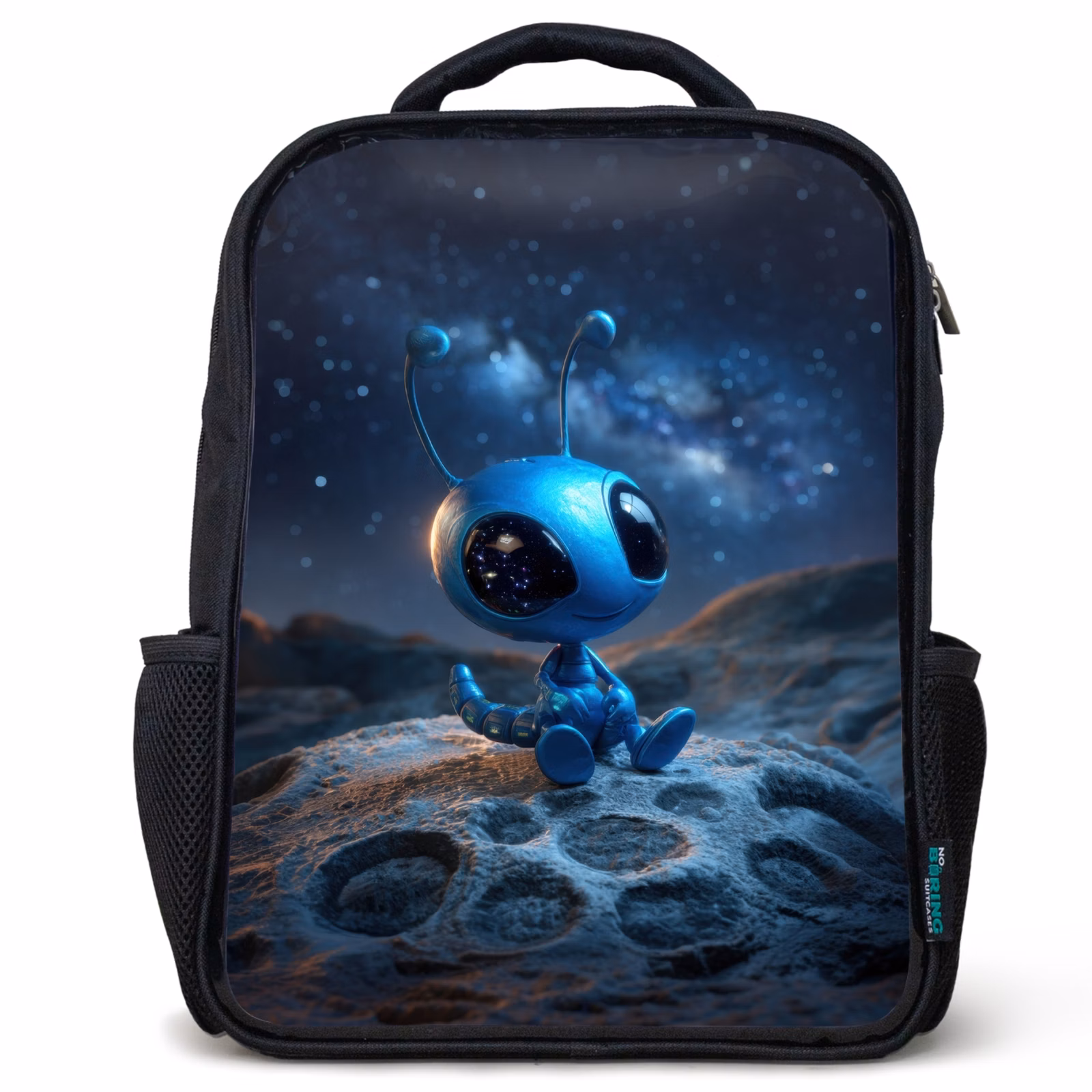 Kinderrucksack - Schwarz - Verträumtes blaues Weltraumwesen unter einem Sternenhimmel — 1