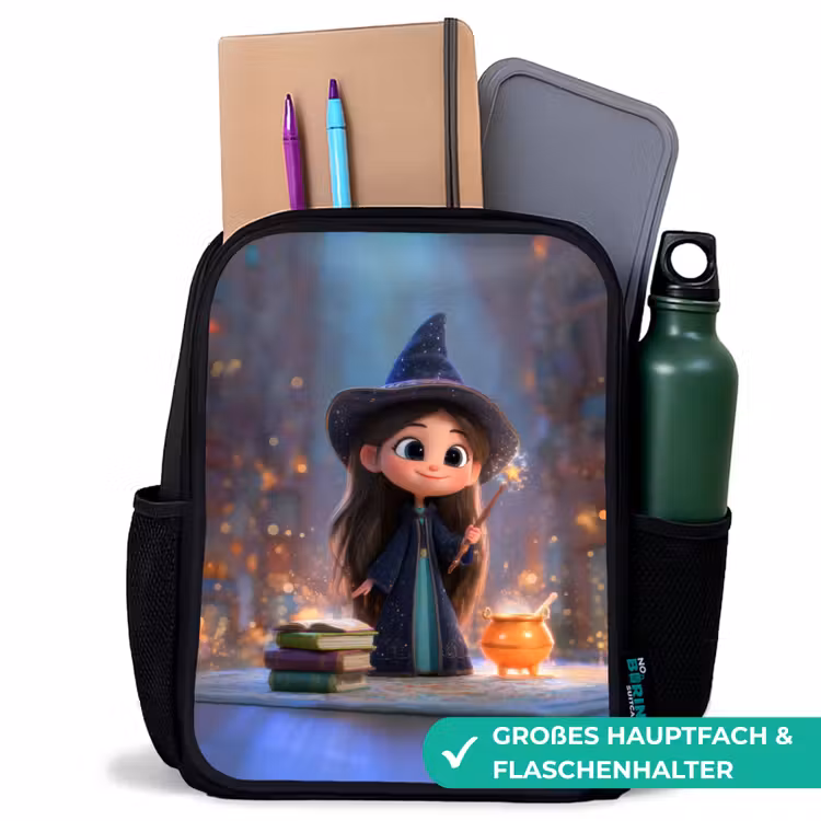 Kinderrucksack - Schwarz - Süße junge Zauberin mit Kessel und Zauberstab — 8