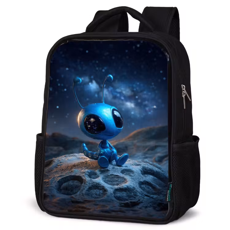 Kinderrucksack - Schwarz - Verträumtes blaues Weltraumwesen unter einem Sternenhimmel — 4