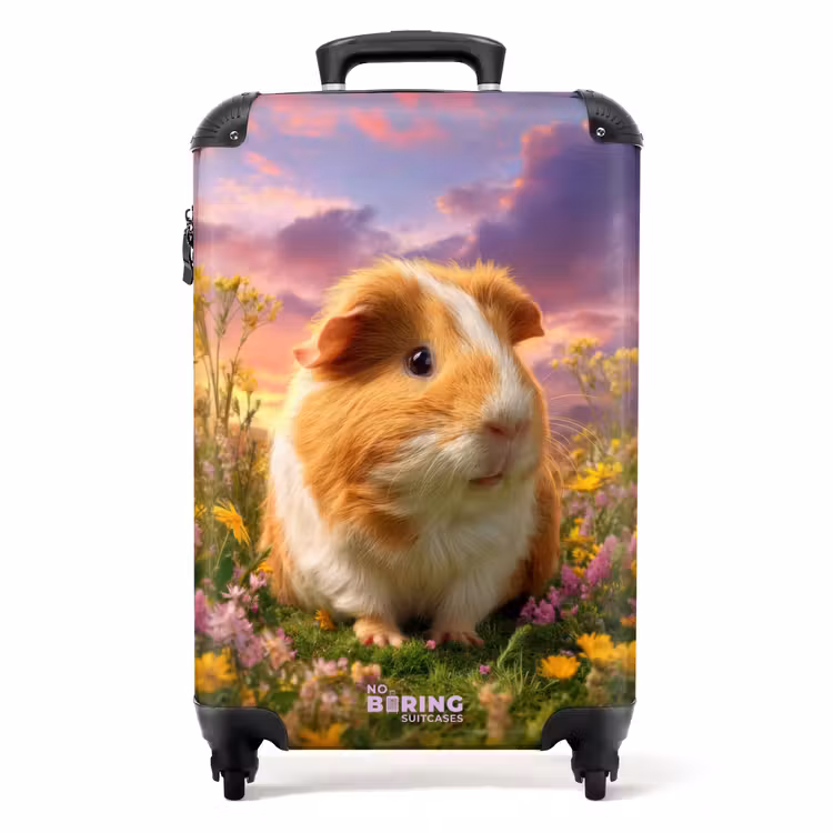 Koffer - Hamster zwischen Blumen mit Sonnenuntergang — 1