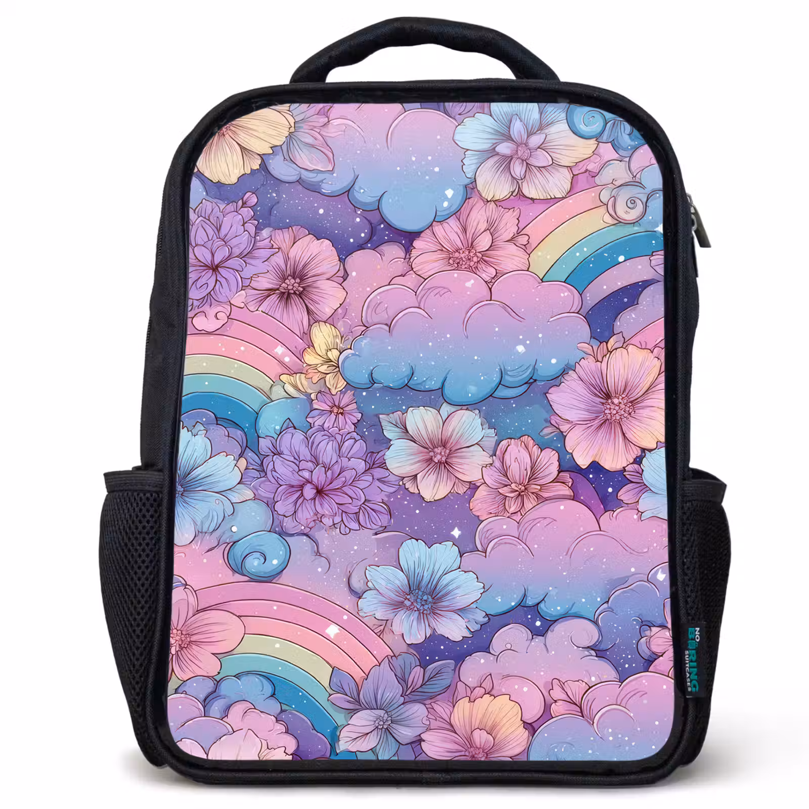 Kinderrucksack - Schwarz - Regenbögen - Blumen - Farbenfroh - Wolken — 1