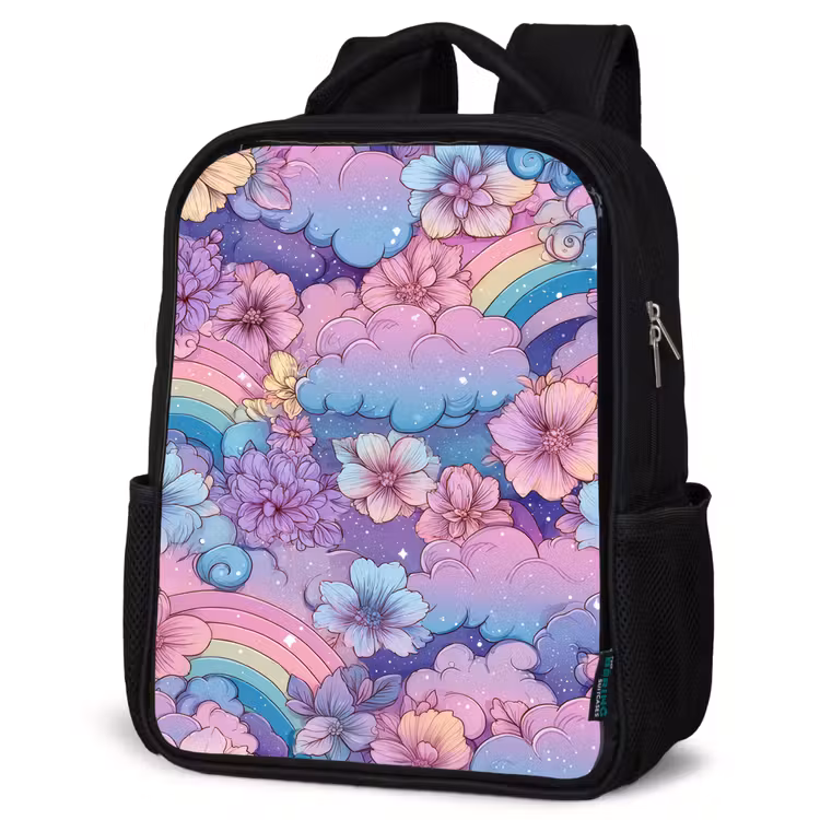Kinderrucksack - Schwarz - Regenbögen - Blumen - Farbenfroh - Wolken — 4