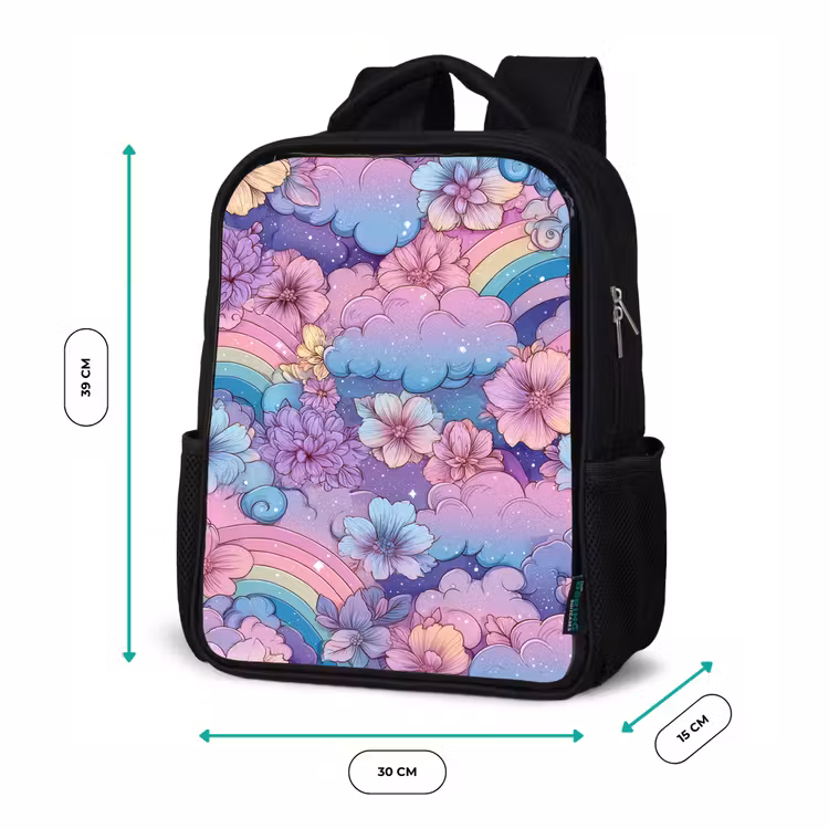 Kinderrucksack - Schwarz - Regenbögen - Blumen - Farbenfroh - Wolken — 6