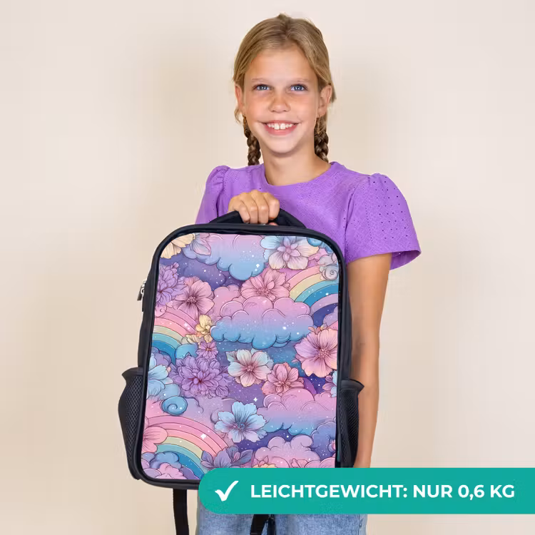 Kinderrucksack - Schwarz - Regenbögen - Blumen - Farbenfroh - Wolken — 7
