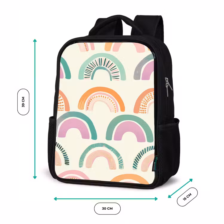 Kinderrucksack - Schwarz - Regenbogen - Pastell - Muster — 6